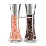 Willow & Everett Salt and Pepper Grinders - Set of Premium Stainless Steel Mills w/Stand – Tall Shakers w/Adjustable Coarseness - Salt & Pepper Mills w/Lids