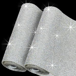 CONEHOY 121500 Pcs Bling Bling Rhinestone Sheet 59 x 7.87 Inch Self Adhesive Glitter Crystal Diamond Sticker Wrap DIY Vinyl Gem Stickers for Home Craft Arts Decoration Car Event (Silver)