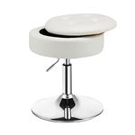 COSTWAY 360° Swivel Vanity Stool, Height Adjustable PU Leather Footstool Storage Ottoman with Removable Tray Lid, Modern Padded Round Footrest Accent Makeup Stool Chair for Living Room Bedroom (White)