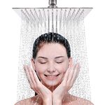 LIVOREST Square Rainfall Shower Head - 8 inch Large, Overhead Fixed Rain Showerhead with Angle Adjustment - Stainless Steel 304 with Chrome Finish - Standard Fitting, Easy Replacement