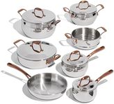 Lagostina Bronzeo Kitchen Pots and Pans Set, Stainless Steel Cookware Set, All Heat Sources, 12-Piece, Silver, Induction Safe, Bronze Riveted Stainless Handles, Oven Safe 400ºF / 204ºC