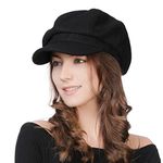 Fancet Ladies Winter Hats for Women Wool Newsboy Baker Boy Cap Visor Beret Peaked Winter Caps for Women Black 55-58CM