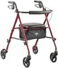 Medline Superlight Folding Aluminum Mobility Rollator Walker, Red, 250 lb. Weight Capacity, 6" Wheels, Adjustable Arms and Seat, Foldable Rolling Walker for Seniors