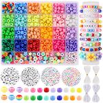 Funtopia Pony Beads for Bracelets Making, Kandi Beads Polymer Clay Smile Face Beads Letter Beads for Jewelry Making, Colorful Plastic Beads DIY Craft for Kids Girls (1170+ Pcs, 9mm)