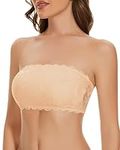 WOWENY Nude Strapless Bra Non Wired Padded Bandeau Bra Lace Bralettes for Women UK Backless Boob Tube Tops with Invisible Removeable Strap XL