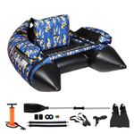 UNITACKLE Inflatable V-Shape Fishing Float Tube, with Paddle, Manual Air Pump, Hook Holder, Fishing Ruler, Storage Bag, Portable Backpack, Max Weight Capacity 308 lbs, for Adult Fishing (Blue White)