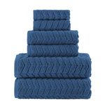 Elegant Comfort Luxury 6-Piece 100% Turkish Cotton Jacquard Braided Textured Premium Hotel Quality Towel Set– Soft and Absorbent, Includes 2 Bath Towels, 2 Hand Towels and 2 Washcloths, Navy