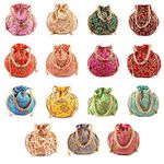 BINORI FASHIONS Rajasthani Style Royal Clutch Silk Batwa Bag Combo Wristlets Ethnic Potli Combo For Women's Zari Work Potli Combo Bridal Potli Combo (Auspicious Colors Pack of 15)