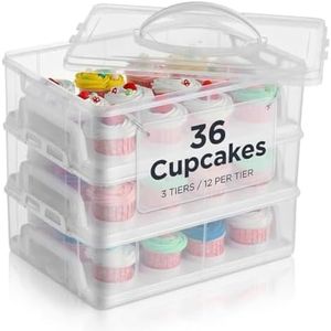 Gr8 Home 3 Tier Cupcake Carrier | Stackable Cupcake Holder with Handle | Cupcake Storage Box for 36 Cupcakes | Clear Plastic Cake & Muffin Transport Container with Locking Clips