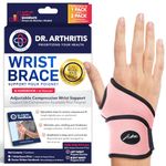 Dr. Arthritis Doctor Developed Premium Wrist Support / Wrist Strap / Wrist Brace / Hand Support [Single] & DOCTOR WRITTEN HANDBOOK- RELIEF for Wrist Injuries, Arthritis, Sprains & More (Pink)