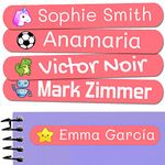 50 Custom stickers with name to mark objects. Adhesive waterproof labels for kids to tag their books, toys, school stationery, lunch boxes and much more. Size 2.3 x 0.4 in (Coral)