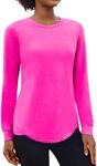 PINSPARK Women Running Top Long Sleeve Crew-Neck Athletic Shirt Lightweight Activewear for Hiking, Hot Pink Medium