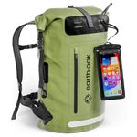 Earth Pak Waterproof Backpack with Roll-Top Closure, Front Pocket, Cushioned Back Panel & Phone Case (Green, 85L)