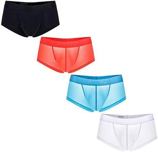 JOCKMAIL 4PCS/PACKS Ice Silk Men Underwear Men Boxers Solid Convex Men Underpants Short Panties Male Boxers, Black-white-blue-red, Large