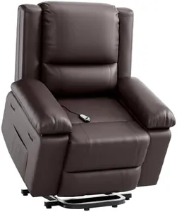 GarveeHome PU Leather Power Lift Recliner Chair with Massage and Heat, Adjustable Furniture for Back, Legs w/ 3 Positions, USB Port, Side Pocket (Brown, 22" Seat Width)