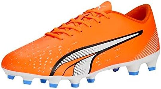 PUMA Mens Ultra Play Firm, Artificial Ground Soccer Cleats, Ultra Orange-PUMA Mens White-Blue Glimmer, 10.5