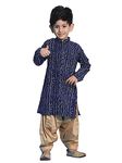 VASTRAMAY Boys' Blue and Rose Gold Kurta Patiala Set | Gold Bandhani And Foil Print Rayon Kurta With Pyjama for Navratri, Diwali & Festive Celebrations - Stylish and Comfortable Indian Outfit for Kids