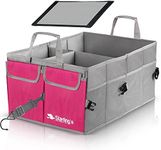 Starling's Car Trunk Organizer - Super Strong, Foldable Storage Cargo Box for SUV, Auto, Truck-Nonslip Waterproof Bottom, Fits any Vehicle, Come w/Tie-Down Straps (Pink, 2 Compartments)