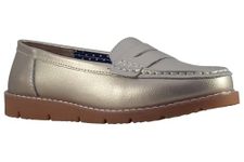 Jo & Joe Women’s Real Suede Leather Penny Loafer Comfortable Smart/Casual Flat Slip-on Boat Shoe in Sizes 4-8 (Gold, UK Footwear Size System, Adult, Women, Numeric, Medium, 6)