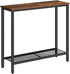 HOOBRO 75 cm Narrow Console Table, Small Entryway Table with Shelf, 2 Tier Thin Sofa Table, Display Table, for Hallway, Living Room, Bedroom, Foyer, Rustic Brown and Black BF74XG01