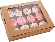 6-Set Cupcake Boxes Hold 12 Standard Cupcakes, Brown Cupcake Containers, Cupcake Carrier, Food Grade Kraft Cupcake Holders for Cookies, Muffins and Pastries