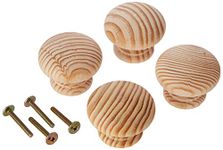 Merriway BH01267 (4 Pcs) Unlacquered Pine Cupboard Cabinet Door Knob, 50mm (2 inch) With Bolt & Insert - Pack of 4 Pieces, Brown