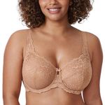 Delimira Women's Plus Size Bra Full Coverage Minimiser Non Padded Lace Underwired Bras Barely Buff 34DD