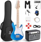 Vangoa Kids Electric Guitar, 30 Inch Electric Guitar Starter Kit for Kids Beginners with Digital Tuner, Capo, Strap, Strings, Cable, Picks, Wrenches - Blue