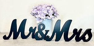 Mr & Mrs Wood Sign Wedding Decorations for Bride & Groom Reception Head Table. Wooden Letters for Married Couple's Centerpiece, Engagement & Bridal Shower Party Or Wedding Cake Table. (Black)