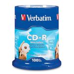Verbatim CD-R 700MB 80 Minute 52x Recordable Disc with Blank White Surface - 100 Pack Spindle - 94712