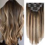 Aison Clip in Hair Extensions Real Human Hair 18 inch Ombre Hair Extensions Chocolate Brown To Caramel Blonde 70G/7Pcs Soft Silky Straight 16clips 18 Inch