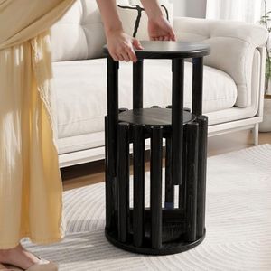 Stackable Stools Set of 4,4-in-1 Wood Stool,Round Wooden Stools with Anti-Slip Foot Pads for Kitchen,Bedroom,Living Room,Bar,No Assembly Required Durable and Space-Saving Design,18 inch (Black)