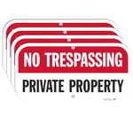 PHTTULE No Trespassing Sign 4 Pack, Private Property No Trespass Sign, 6 x 12 Inches UV Printed 40 Mil Rust Free Heavy Duty Aluminum, Weatherproof Security Signs for Home and Business