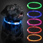 Light Up Dog Collar Rechargeable, LED Collar Waterproof with 3 Flash Glowing Modes, Dog Light for Outdoor Night Walking Visible Safe, Cut to Adjust for Small Medium Large Breed, 70cm, Blue