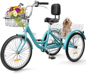 YITAHOME Tricycle, 26 Inch 3 Wheel Bikes, 1 Speed Trike Bike for Adults with Removable Baskets, Cruiser Bike for Seniors Women Men Shopping Picnic Outdoor Sports, Mint Green