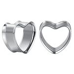 COOEAR 1 Pair Stainless Steel Gauges for Ears Heart Shape Ear Tunnels Plugs Flesh Stretchers Expander 8mm to 25mm.