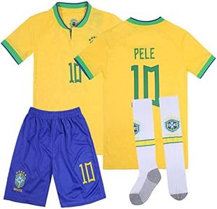 VLICKO Brazil National Soccer Pele #10 Kids Jersey/Short/Socks Home Away