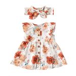 PATPAT Baby Girl Dress Newborn Baby Summer Clothes Ruffle Sleeve Floral Print Button Up Dress with Headband Set White 6-9 Months