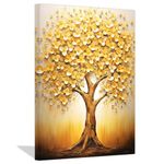 ZXHYWYM Abstract Big Tree Canvas Wall Art Golden Yellow Flowers Tree Oil Painting Prints Modern Plant Artwork Home Decor Ready to Hang(2, (24.00" x 36.00"))