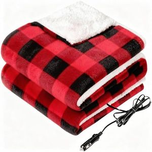 RAINOVA 12V Car Heated Blanket, 59"x 43" Electric Travel Throw with 84.65" Extended Cord, Birthday, Dual-Sided Flannel & Lambswool, Overheat Protection & EMC Certified