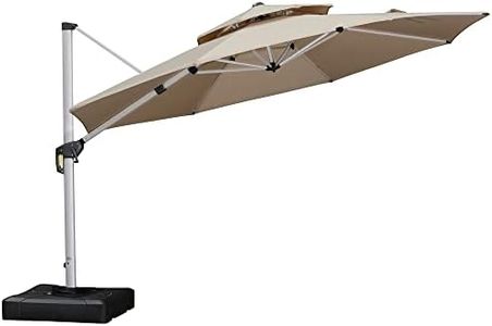 PURPLE LEAF 12 Feet Double Top Round Deluxe Patio Umbrella Offset Hanging Umbrella Outdoor Market Umbrella Garden Umbrella, Beige