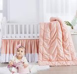 Brandream Girls Pink Nursery Bedding Princess Pintuck Crib Bedding 3 Piece Baby Comforter Set, Jade Pink