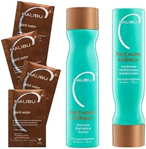 Malibu C Hard Water Wellness Collection - Hard Water Shampoo and Conditioner + Hard Water Mask Packets - Removes Hard Water Deposits & Impurities from Hair - Hydrating Hair Care (6 Ct)