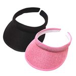 SUNAVY 2Pcs Women's Summer Sun Visor Hat UV Protection Lightweight Travel Caps,Outdoor Golf Tennis Cap Beach Visor Sports Cap, Black & Pink, One Size, Black