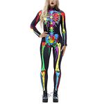 Womens Halloween Skeleton Print Skinny Jumpsuit Stretch Cosplay Costume Sexy Bodycon Bodysuit(Style E, M)