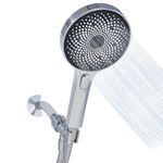 Handheld Easy Clicker Large Round Shower Head (Chrome) 3 Sprays - Gentle Rain, Power, and Combo for a Waterfall Showering Experience. Stainless Steel Hose & Adjustable Mount Holder. By Metpure