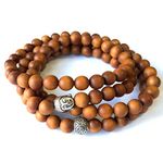 Agar Creation - Mens Womens 108 Bead Sandalwood 8mm Mala Bracelet - Wood Buddha Prayer Beads - Meditation Yoga Necklace