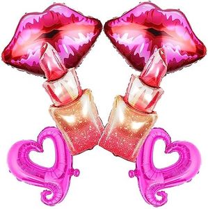 Weenkeey Pack of 6 Lipstick Shape Balloons Kiss Lips Balloons Large Red Lips Foil Balloons Heart Balloons Make Up Decoration Balloons for Birthday Valentine's Day Engagement Wedding Party