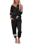 FARORO Womens Pullover Lounge Sets 2 Pieces Pajama Sets PJs Sweatsuits Long Sleeve Top with Pants Sleepwear Nightwear PJ Sets Black