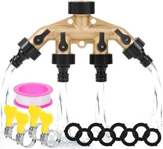 Shogpon Distributore Rubinetto a 4 Vie in Ottone, Tubo da Giardino Connettore Adattatore Prese Rubinetto Regolabile con 4 Connettori e 8 Rondelle di Gomma per Irrigazione Tubi da Giardino